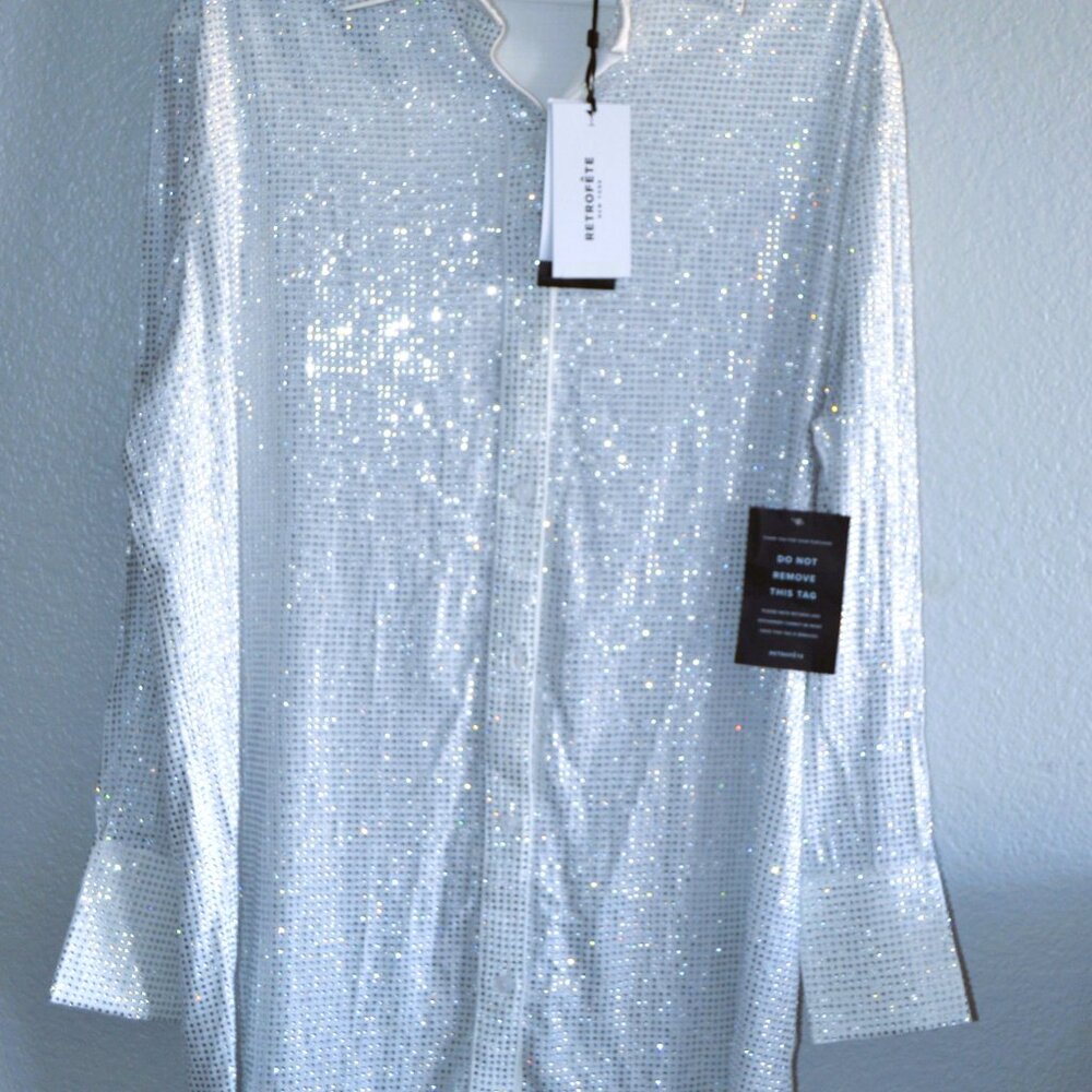 RETROFETE (NEW YORK) RHINSTONE WHITE L/S CUFF SHIRT- NWT $175 - Picture 11 of 13